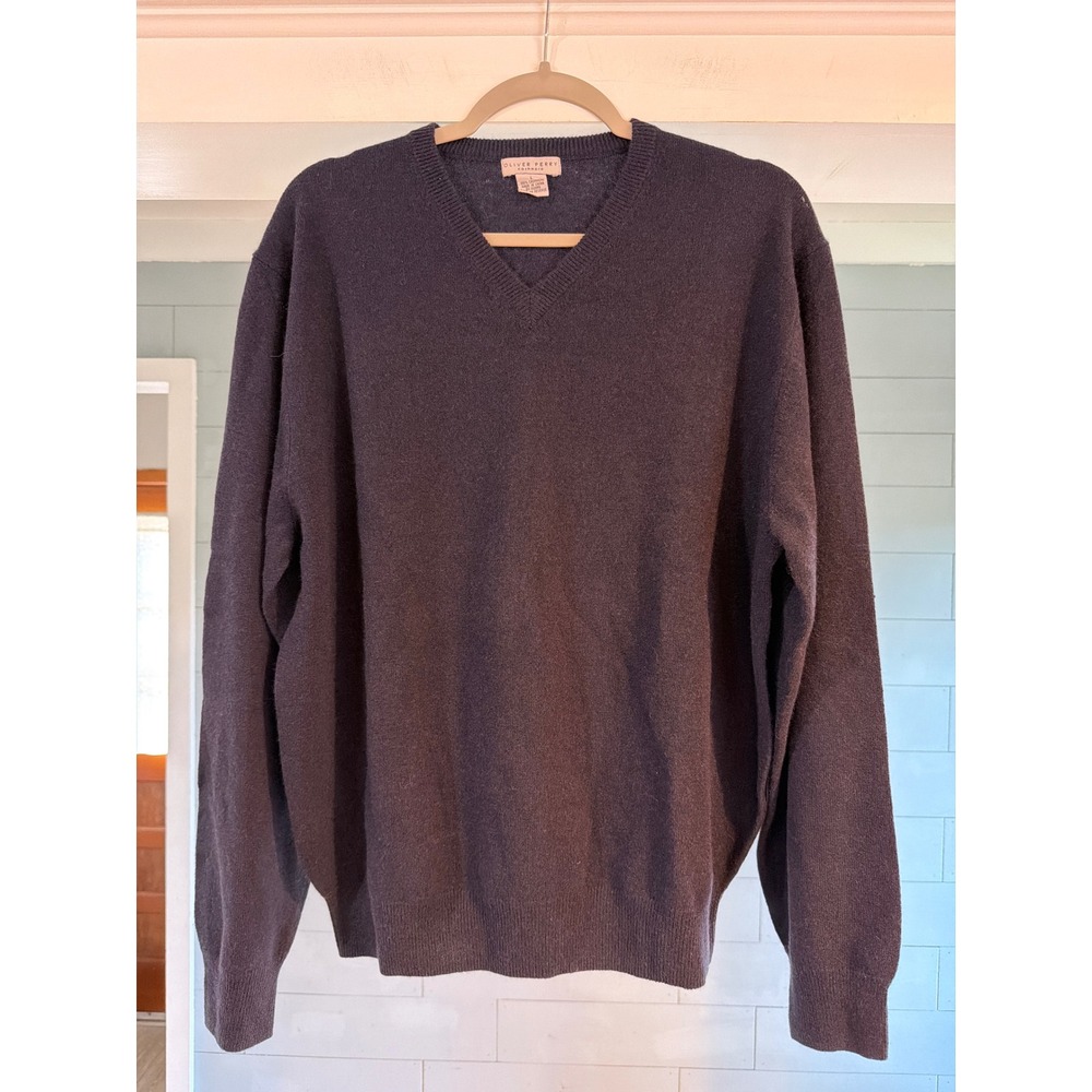 Oliver Perry Cashmere Sweater Mens Large Navy Blue V-Neck Knit Pullover